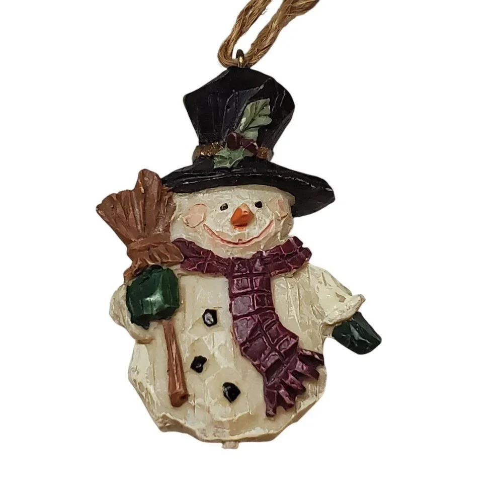 Set Of Three Resin Christmas Ornaments  Santa Rocking Horse And Snowman Jute
